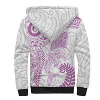 Aotearoa Maori Sea Animals Tribal Sherpa Hoodie Manta Ray and Shark Moko Pattern Pink Color