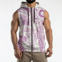 Aotearoa Maori Sea Animals Tribal Sleeveless Zip Hoodie Manta Ray and Shark Moko Pattern Pink Color