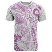 Aotearoa Maori Sea Animals Tribal T Shirt Manta Ray and Shark Moko Pattern Pink Color
