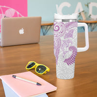 Aotearoa Maori Sea Animals Tribal Tumbler With Handle Manta Ray and Shark Moko Pattern Pink Color