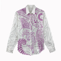 Aotearoa Maori Sea Animals Tribal Women Casual Shirt Manta Ray and Shark Moko Pattern Pink Color