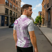 Aotearoa Maori Sea Animals Tribal Zipper Polo Shirt Manta Ray and Shark Moko Pattern Pink Color