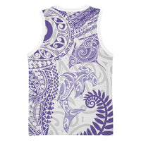 Aotearoa Maori Sea Animals Tribal Basketball Jersey Manta Ray and Shark Moko Pattern Purple Color