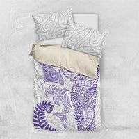 Aotearoa Maori Sea Animals Tribal Bedding Set Manta Ray and Shark Moko Pattern Purple Color