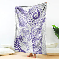 Aotearoa Maori Sea Animals Tribal Blanket Manta Ray and Shark Moko Pattern Purple Color