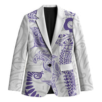 Aotearoa Maori Sea Animals Tribal Blazer Manta Ray and Shark Moko Pattern Purple Color