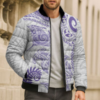Aotearoa Maori Sea Animals Tribal Bomber Puffer Jacket Manta Ray and Shark Moko Pattern Purple Color