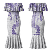 Aotearoa Maori Sea Animals Tribal Couples Matching Mermaid Dress and Long Sleeve Button Shirt Manta Ray and Shark Moko Pattern Purple Color LT03 - Polynesian Pride