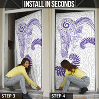 Aotearoa Maori Sea Animals Tribal Door Cover Manta Ray and Shark Moko Pattern Purple Color