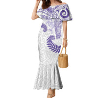 Aotearoa Maori Sea Animals Tribal Family Matching Mermaid Dress and Hawaiian Shirt Manta Ray and Shark Moko Pattern Purple Color