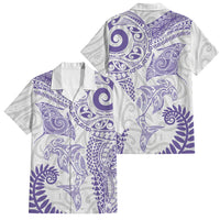Aotearoa Maori Sea Animals Tribal Family Matching Off The Shoulder Long Sleeve Dress and Hawaiian Shirt Manta Ray and Shark Moko Pattern Purple Color LT03 Dad's Shirt - Short Sleeve Purple - Polynesian Pride