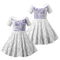 Aotearoa Maori Sea Animals Tribal Family Matching Puletasi and Hawaiian Shirt Manta Ray and Shark Moko Pattern Purple Color LT03 Daughter's Dress Purple - Polynesian Pride