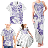 Aotearoa Maori Sea Animals Tribal Family Matching Tank Maxi Dress and Hawaiian Shirt Manta Ray and Shark Moko Pattern Purple Color