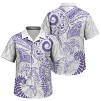 Aotearoa Maori Sea Animals Tribal Family Matching Tank Maxi Dress and Hawaiian Shirt Manta Ray and Shark Moko Pattern Purple Color LT03 Son's Shirt Purple - Polynesian Pride