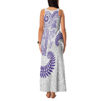 Aotearoa Maori Sea Animals Tribal Family Matching Tank Maxi Dress and Hawaiian Shirt Manta Ray and Shark Moko Pattern Purple Color