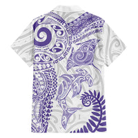 Aotearoa Maori Sea Animals Tribal Hawaiian Shirt Manta Ray and Shark Moko Pattern Purple Color