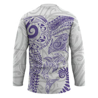 Aotearoa Maori Sea Animals Tribal Hockey Jersey Manta Ray and Shark Moko Pattern Purple Color