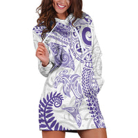 Aotearoa Maori Sea Animals Tribal Hoodie Dress Manta Ray and Shark Moko Pattern Purple Color