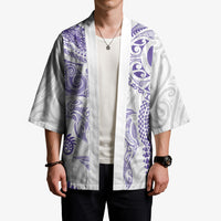 Aotearoa Maori Sea Animals Tribal Kimono Manta Ray and Shark Moko Pattern Purple Color