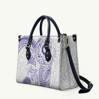 Aotearoa Maori Sea Animals Tribal Leather Bag Manta Ray and Shark Moko Pattern Purple Color