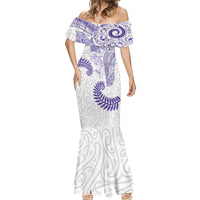 Aotearoa Maori Sea Animals Tribal Mermaid Dress Manta Ray and Shark Moko Pattern Purple Color