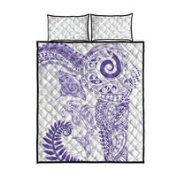 Aotearoa Maori Sea Animals Tribal Quilt Bed Set Manta Ray and Shark Moko Pattern Purple Color