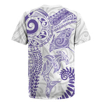 Aotearoa Maori Sea Animals Tribal Rugby Jersey Manta Ray and Shark Moko Pattern Purple Color