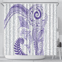 Aotearoa Maori Sea Animals Tribal Shower Curtain Manta Ray and Shark Moko Pattern Purple Color