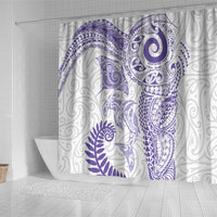 Aotearoa Maori Sea Animals Tribal Shower Curtain Manta Ray and Shark Moko Pattern Purple Color