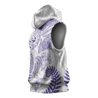 Aotearoa Maori Sea Animals Tribal Sleeveless Hoodie Manta Ray and Shark Moko Pattern Purple Color