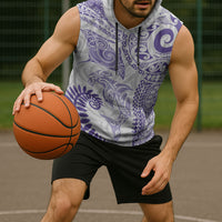 Aotearoa Maori Sea Animals Tribal Sleeveless Hoodie Manta Ray and Shark Moko Pattern Purple Color