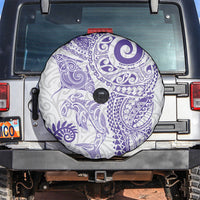 Aotearoa Maori Sea Animals Tribal Spare Tire Cover Manta Ray and Shark Moko Pattern Purple Color