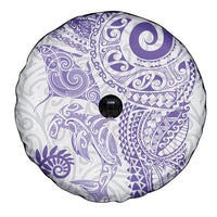 Aotearoa Maori Sea Animals Tribal Spare Tire Cover Manta Ray and Shark Moko Pattern Purple Color