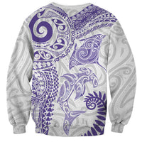 Aotearoa Maori Sea Animals Tribal Sweatshirt Manta Ray and Shark Moko Pattern Purple Color