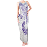 Aotearoa Maori Sea Animals Tribal Tank Maxi Dress Manta Ray and Shark Moko Pattern Purple Color