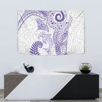 Aotearoa Maori Sea Animals Tribal Tapestry Manta Ray and Shark Moko Pattern Purple Color
