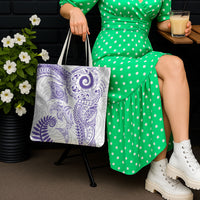 Aotearoa Maori Sea Animals Tribal Tote Bag Manta Ray and Shark Moko Pattern Purple Color