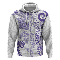 Aotearoa Maori Sea Animals Tribal Zip Hoodie Manta Ray and Shark Moko Pattern Purple Color