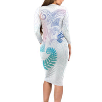 Aotearoa Maori Sea Animals Tribal Family Matching Long Sleeve Bodycon Dress and Hawaiian Shirt Manta Ray and Shark Moko Pattern Sweet Pastel