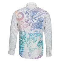 Aotearoa Maori Sea Animals Tribal Family Matching Off The Shoulder Long Sleeve Dress and Hawaiian Shirt Manta Ray and Shark Moko Pattern Sweet Pastel