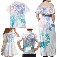 Aotearoa Maori Sea Animals Tribal Family Matching Off Shoulder Maxi Dress and Hawaiian Shirt Manta Ray and Shark Moko Pattern Sweet Pastel