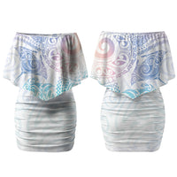 Aotearoa Maori Sea Animals Tribal Family Matching Off Shoulder Short Dress and Hawaiian Shirt Manta Ray and Shark Moko Pattern Sweet Pastel LT03 Mom's Dress Multicolor - Polynesian Pride