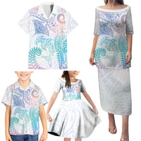 Aotearoa Maori Sea Animals Tribal Family Matching Puletasi and Hawaiian Shirt Manta Ray and Shark Moko Pattern Sweet Pastel