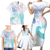 Aotearoa Maori Sea Animals Tribal Family Matching Short Sleeve Bodycon Dress and Hawaiian Shirt Manta Ray and Shark Moko Pattern Sweet Pastel