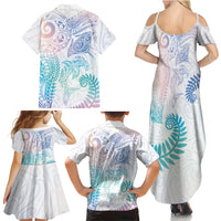 Aotearoa Maori Sea Animals Tribal Family Matching Summer Maxi Dress and Hawaiian Shirt Manta Ray and Shark Moko Pattern Sweet Pastel