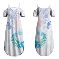 Aotearoa Maori Sea Animals Tribal Family Matching Summer Maxi Dress and Hawaiian Shirt Manta Ray and Shark Moko Pattern Sweet Pastel LT03 Mom's Dress Multicolor - Polynesian Pride