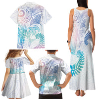 Aotearoa Maori Sea Animals Tribal Family Matching Tank Maxi Dress and Hawaiian Shirt Manta Ray and Shark Moko Pattern Sweet Pastel LT03 Mom's Dress Multicolor - Polynesian Pride