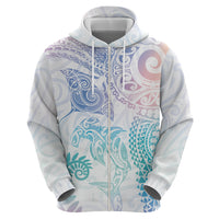 Aotearoa Maori Sea Animals Tribal Hoodie Manta Ray and Shark Moko Pattern Sweet Pastel