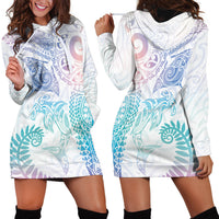 Aotearoa Maori Sea Animals Tribal Hoodie Dress Manta Ray and Shark Moko Pattern Sweet Pastel