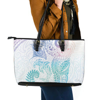 Aotearoa Maori Sea Animals Tribal Leather Tote Bag Manta Ray and Shark Moko Pattern Sweet Pastel
